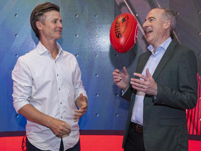 Fox Footy hosts Anthony Hudson and Gerard Whateley ahead of the 2025 season. Pictures: Supplied