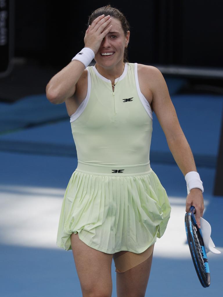 Kimberly Birrell has fought her way into the Australian Open main draw downing Oksana Selekhmeteva 6-3 6-7 (4) 6-4 in an emotional win on Show Court three at Melbourne Park. Picture: Michael Klein