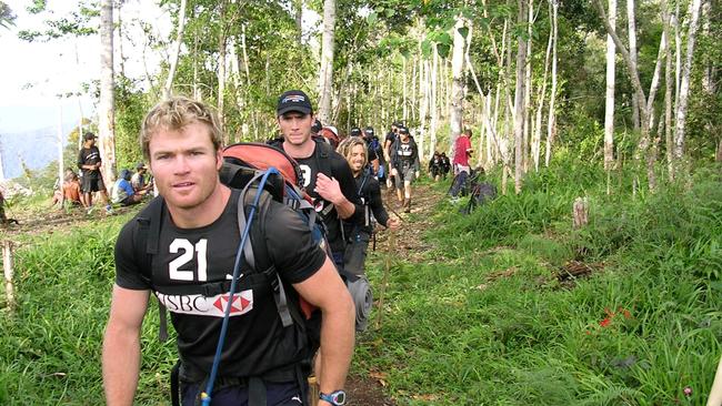 Richie Vandenberg leads Hawthorn players on the trek. Picture: Carl Saunder.