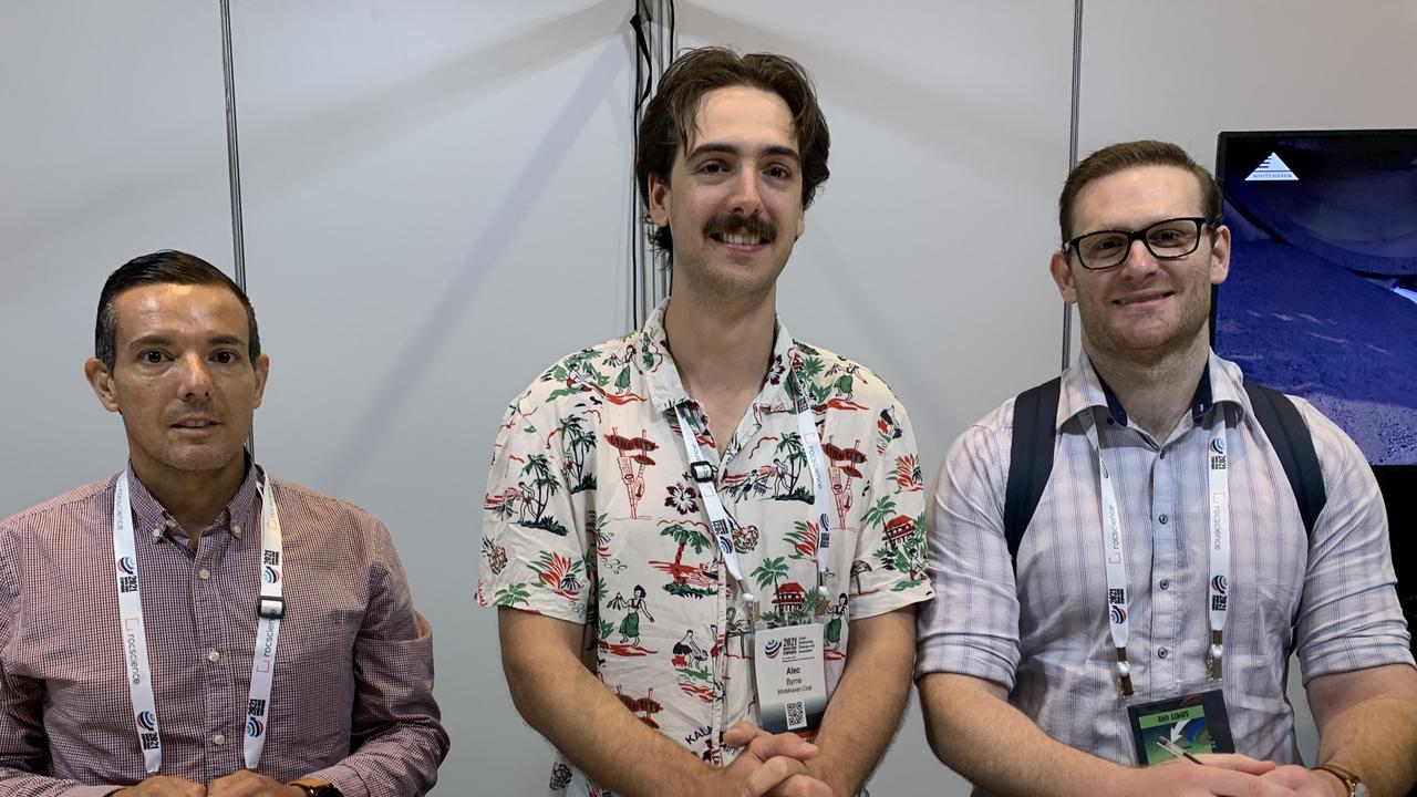 Felipe Lopez (left), Alec Byrne (centre) and Michael Buckler from Whitehaven Coal at the Bowen Basin Symposium. Picture: Duncan Evans