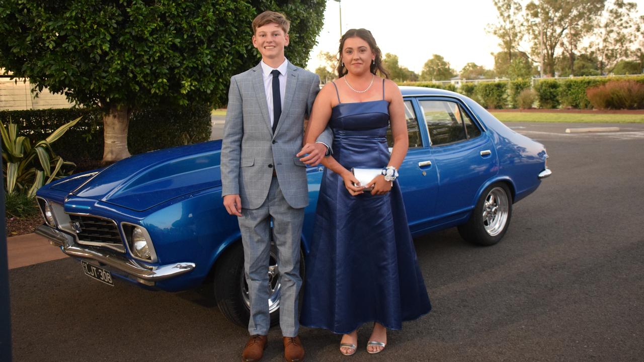Lachie Hart and Indiannah Patrick stunned on the red carpet at Our Lady of Southern Cross College's formal for 2023. Picture: Emily Devon