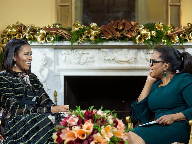 First Lady Michelle Obama participates in an interview with Oprah Winfrey in the Yellow Oval Room of the Private Residence of the White House. Picture: Official White House Photo by Amanda Lucidon