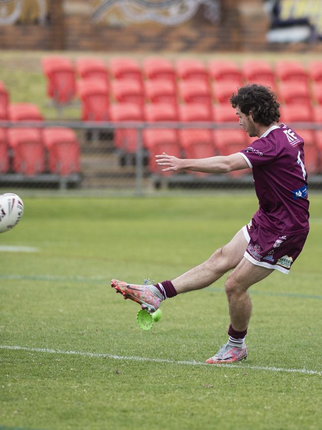 Brayden Falvey converts for Dalby. Picture: Kevin Farmer.