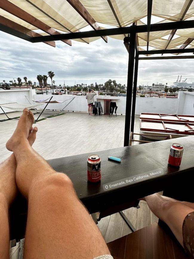 Callum and his companions enjoy a Mexican beer. Picture: Instagram.