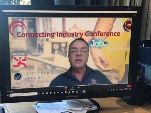 Resources Energy Media managing director Kieran Moran presenting during the online conference. Held via Zoom, the conference attracted the heavyweights of the Australian resources and construction industries discussing $15 billion in tenders, including the Gladstone Energy and Ammonia project.