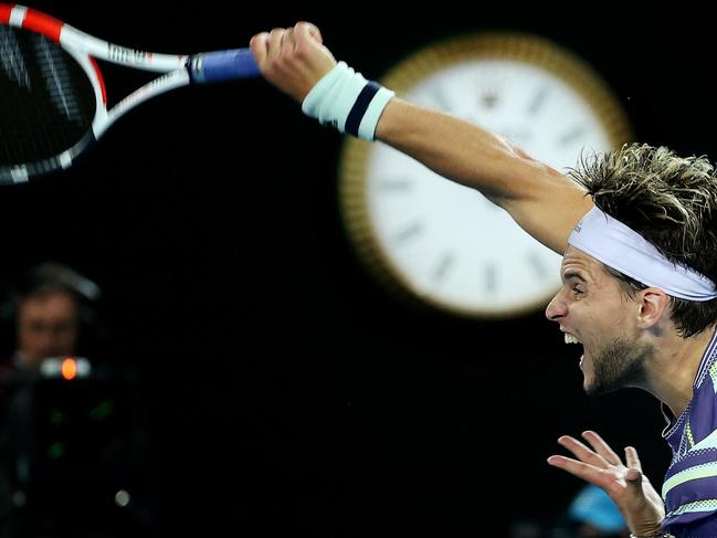 Australian Open Day 10 . 29/01/2020. Rafael Nadal vs Dominic Thiem on Rod Laver Arena.   Dominic Thiem serves 4th set   . Pic: Michael Klein