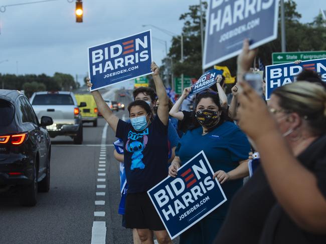 Biden supporters gathered outside the Florida State Fairgrounds. Picture: Angus Mordant