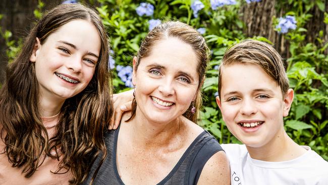 Kate Riodan with daughter Abby, 14 and son Hamish, 11. Kate sought help for her drinking from Daybreak. Picture- Nicole Cleary