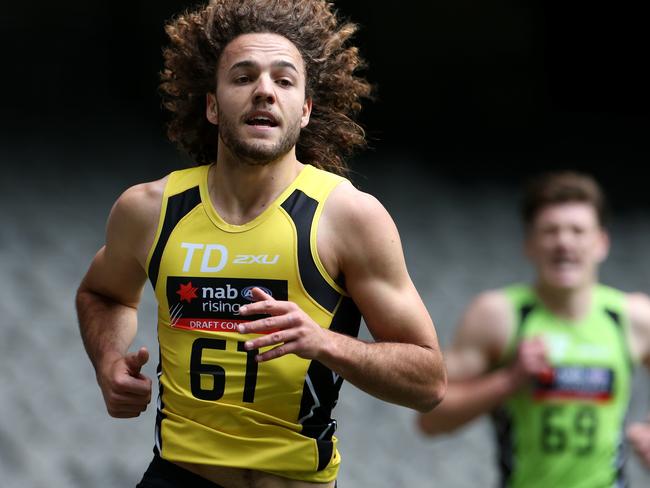 Griffin Logue powers home in the 3km time-trial at the draft combine. Picture: Mark Dadswell