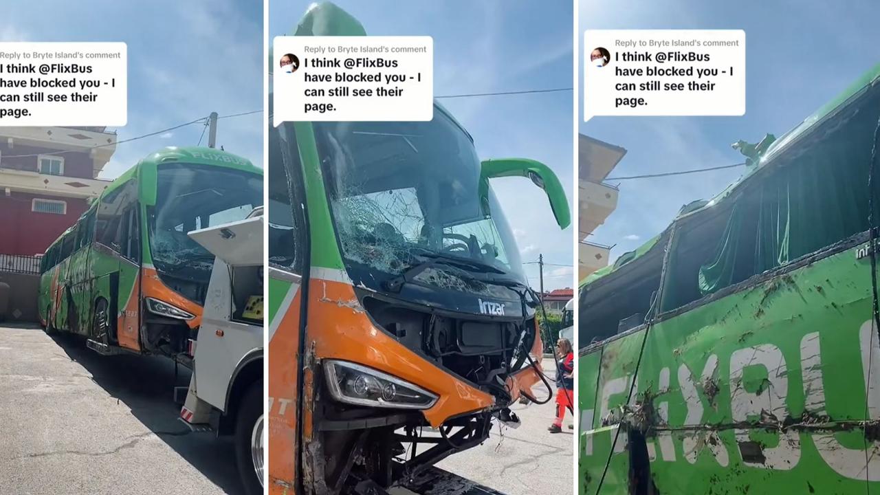 The wrecked bus that passengers had to recover their luggage from. Picture: TikTok