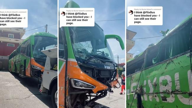 The wrecked bus that passengers had to recover their luggage from. Picture: TikTok