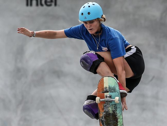 BUDAPEST, HUNGARY - JUNE 20: Trew Ruby of Australia competes during the Olympic Skateboarding Women's Park Prelims on June 20, 2024 in Budapest, Hungary. (Photo by David Balogh/Getty Images)