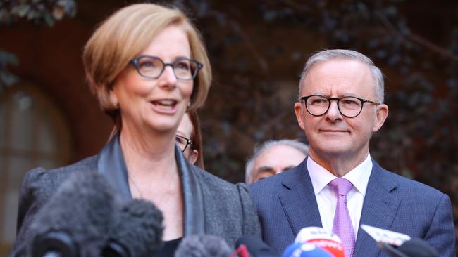 Julia Gillard steps in to answer a curly question. Picture: Sam Ruttyn