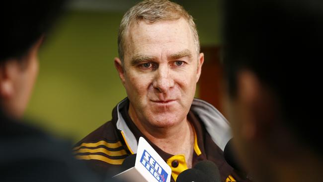 Hawthorn list manager Graham Wright faces the media. Picture: Michael Klein