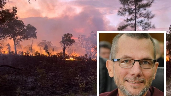 Gympie councillor Dan Stewart was one of many rural firefighters who battled a blaze near Tin Can Bay yesterday.