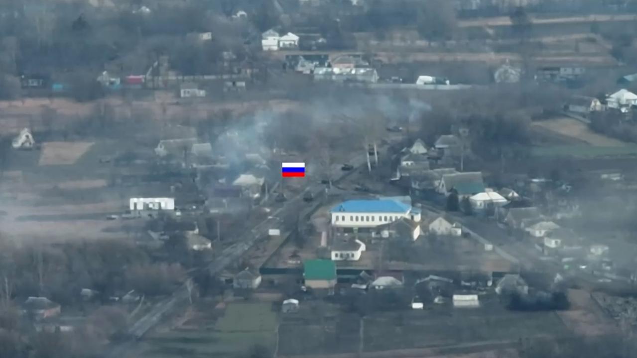 Drone footage has captured the amazing moment a single Ukrainian tank successfully ambushed a whole column of Russian armoured vehicles. Supplied