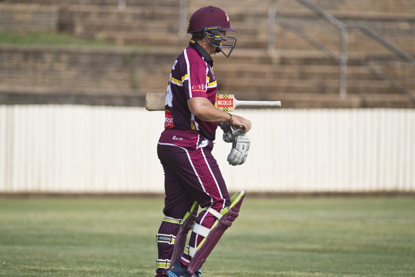 Bulls Masters player Andy Bichel takes to the field in the game against the Australian Country XI in Australian Country Cricket Championships exhibition match at Heritage Oval, Sunday, January 5, 2020. Picture: Kevin Farmer