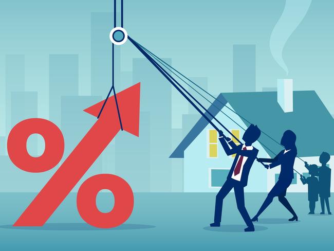 Vector of a family struggling with huge mortgage price tag and interest rate