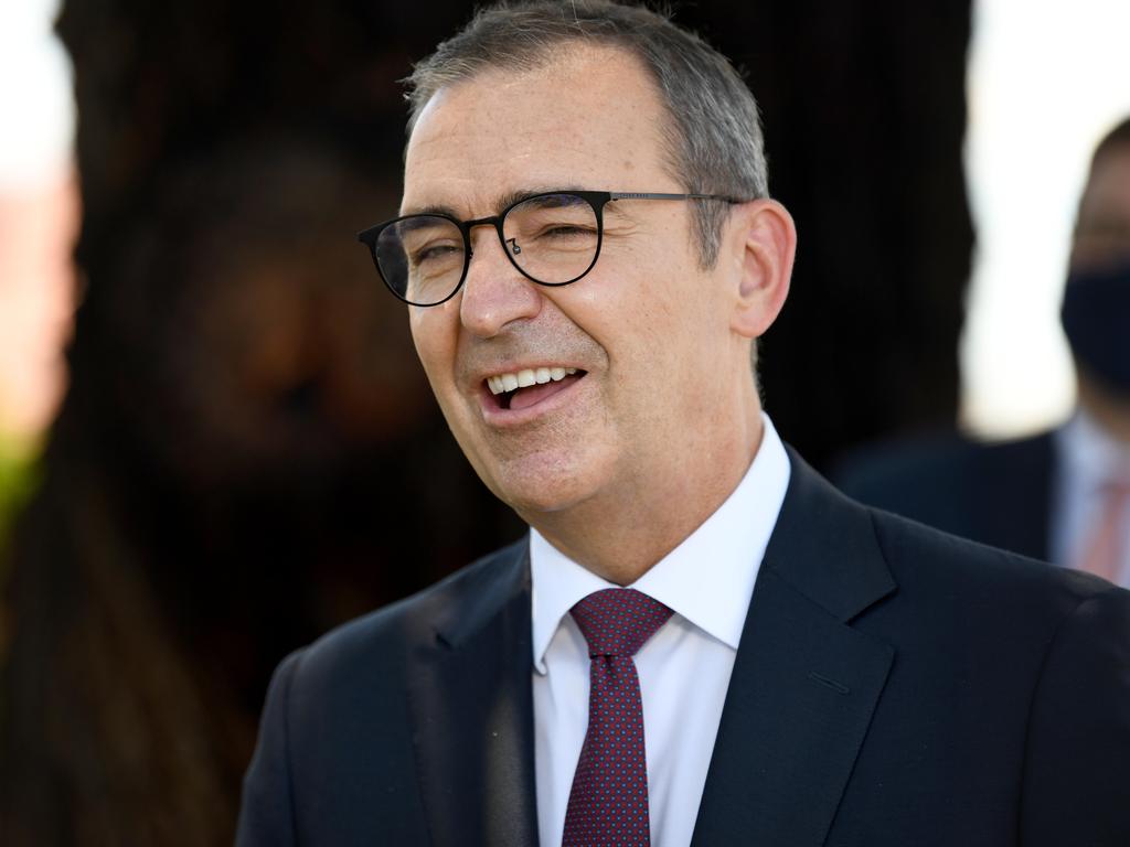 Premier Steven Marshall joked on morning radio that he’d cut carbs after seeing the photos of Mr Malinauskas. Picture: NCA NewsWire / Naomi Jellicoe