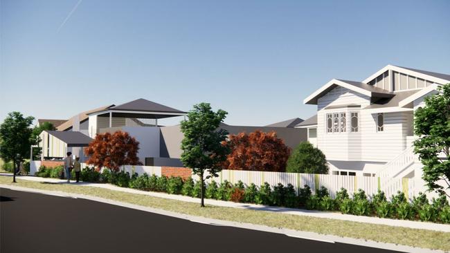 Plans have been lodged to build a 115-capacity childcare centre at 105, 107 and 111 Beaudesert Rd, and 78 Durack St, Moorooka, partially demolishing a pre-1946 house in the process. Picture: Local Office Architecture