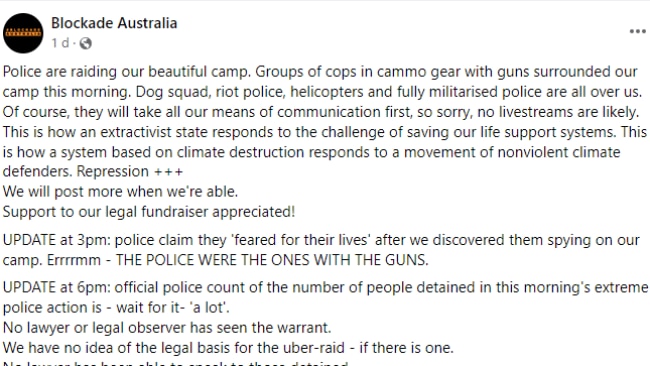 Blockade Australia released a statement about the incident. Picture: Facebook