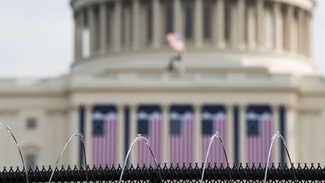 Razor wire on top of the fencing that now surrounds the US Capitol ahead of the January 20 inauguration. Picture: Getty Images/AFP