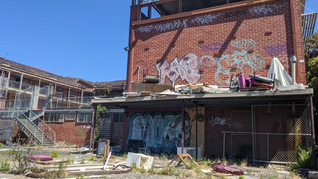 The former rooming house at Hays International College has turned into a run-down, abandoned eyesore in Box Hill South. Picture: Kiel Egging.