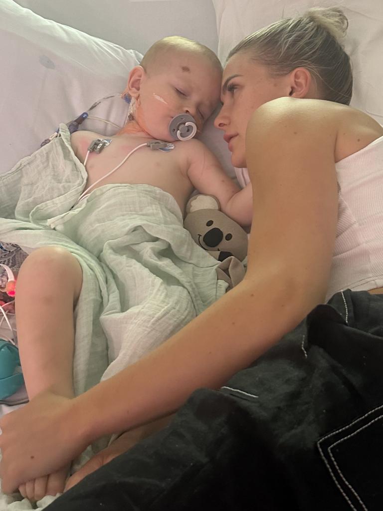 Emma with Tommy in hospital.