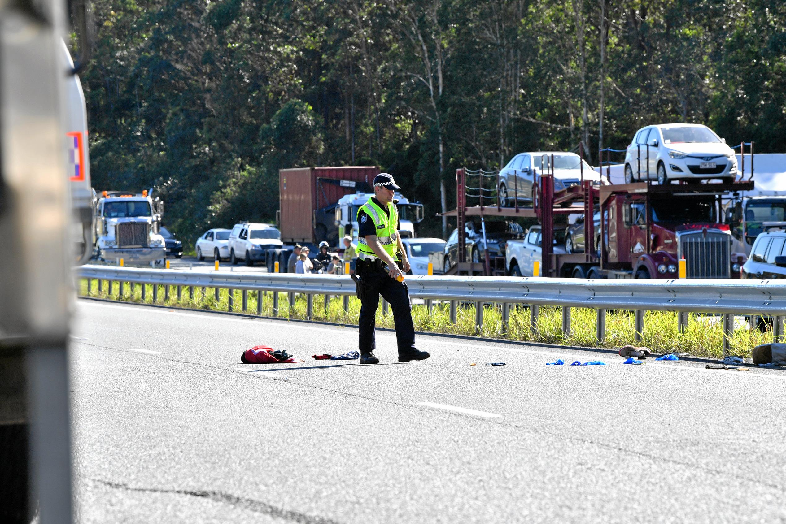 The police chased a car from north of Gympie and dozens of police apprehended a man near Parklands, just north of Nambour on the Bruce Highway. Traffic was stopped in both directions for several hours.