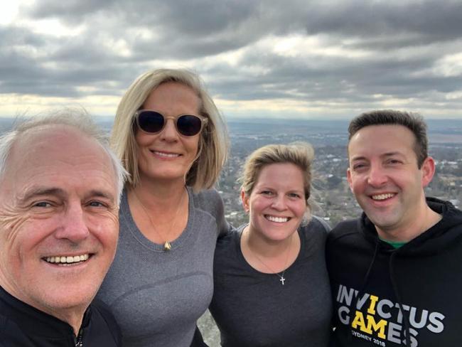 Former Australian Prime Minister Malcolm Turnbull with his wife Lucy, daughter, Daisy and son-law James Brown the morning after being dumped as PM. Picture: Instagram @turnbullmalcolm