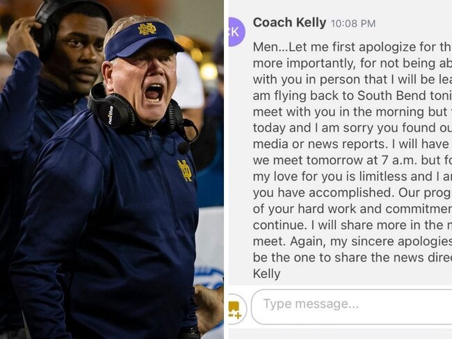 US College football coach Brian Kelly informed his team of his departure via text.