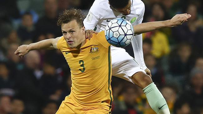 Brad Smith in action for the Socceroos. Picture Sarah Reed.