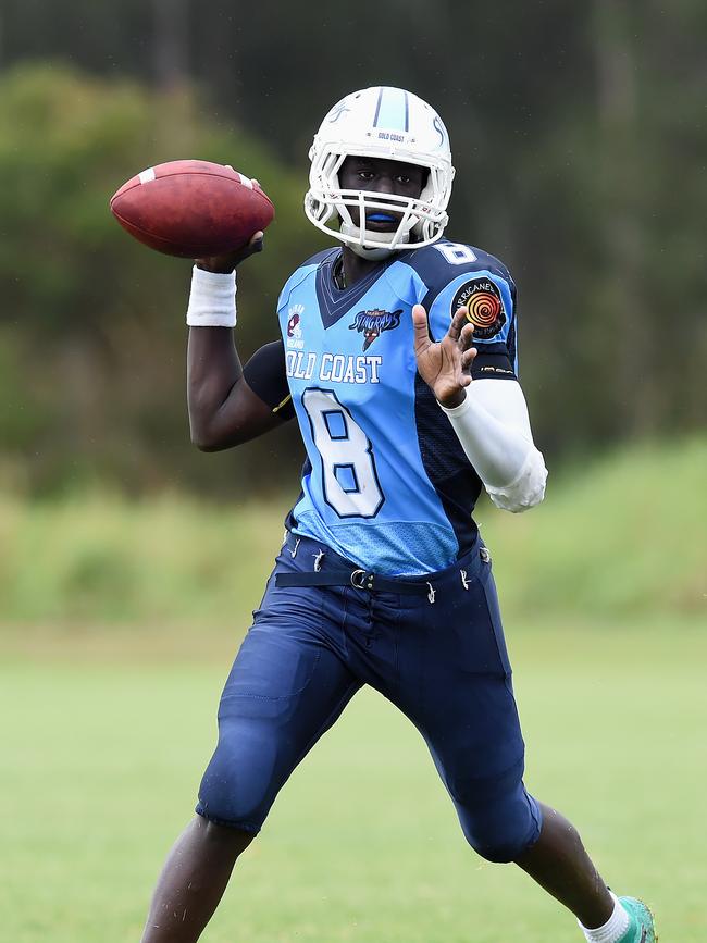 Gold Coast Stingrays Colts Quarterback Goor Kuwot-Chapari. Picture: Lawrence Pinder