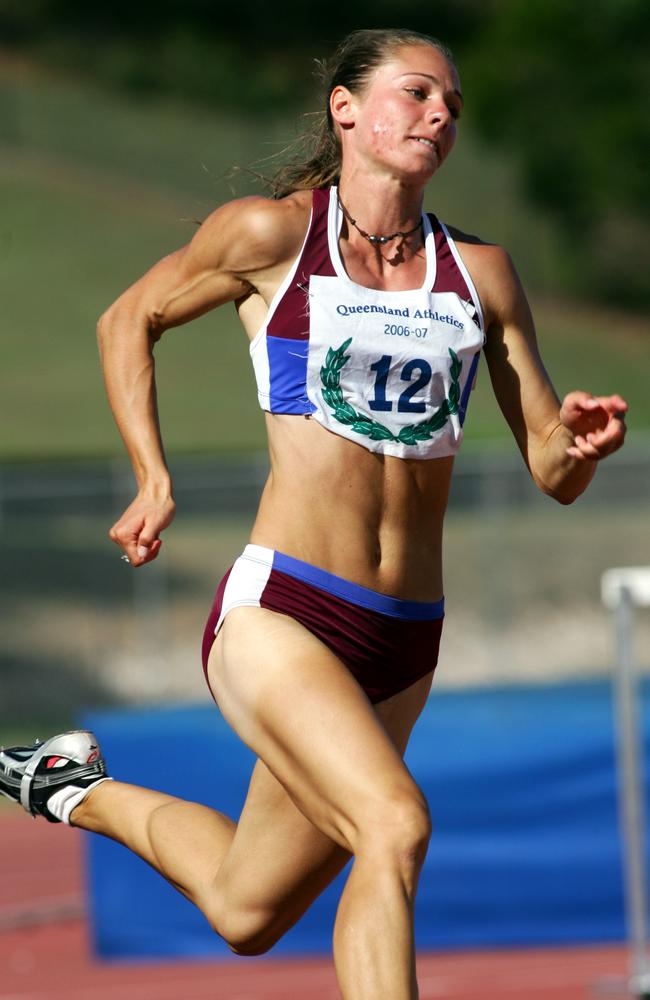 Melanie Kleeberg on her way to winning the 200m at the Queensland Athletics Championships. Pic Darren England