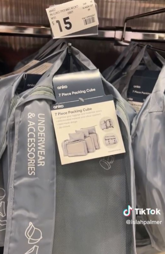 Aussie travellers are raving about Kmart’s packing cubes. Picture: TikTok/islahpalmer