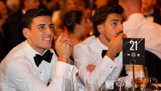 MELBOURNE, AUSTRALIA - SEPTEMBER 23: Nick Daicos and Josh Daicos of the Magpies are seen during the 2024 Brownlow Medal at Crown Palladium on September 23, 2024 in Melbourne, Australia. (Photo by Dylan Burns/AFL Photos via Getty Images)