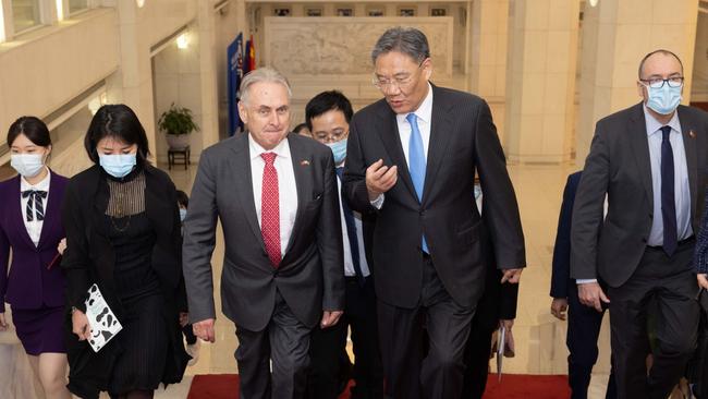 Trade Minister Don Farrell and China’s Commerce Minister Wang Wentao attend the Joint Ministerial Economic Commission (JMEC) meeting at the Chinese Ministry of Commerce.