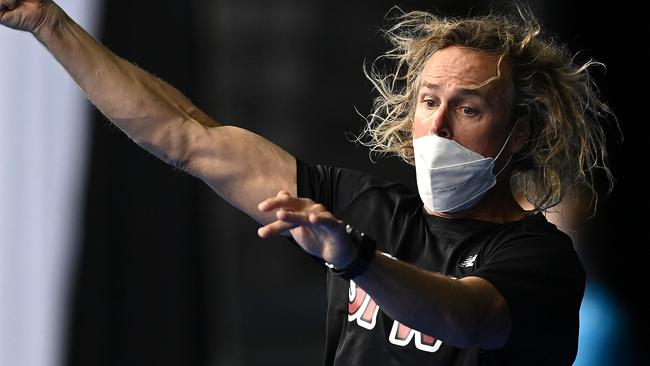 Dean Boxall cheers Titmus on in the women’s 400 metre freestyle final in the Australian Swimming Championships last month.