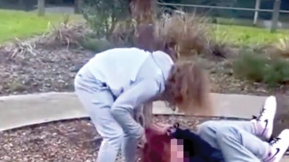 A helpless teen is bashed in a playground while another films. Picture: Instagram