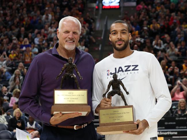 Mark Eaton and Rudy Gobert, the two best defensive centres in Jazz history. (Photo by Melissa Majchrzak/NBAE via Getty Images)