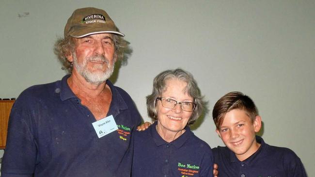 GETTING THE BUZZ: Mt Perry's Wayne and Colleen Allen, with grandson Coby, spoke about native bees at the Central Burnett Landcare workshop. Picture: Contributed