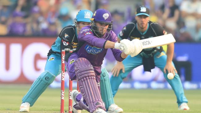 Caleb Jewell bats during the Big Bash League match between the Hobart Hurricanes and the Brisbane Heat at Blundstone Arena in Hobart on January 29. Picture: AAP