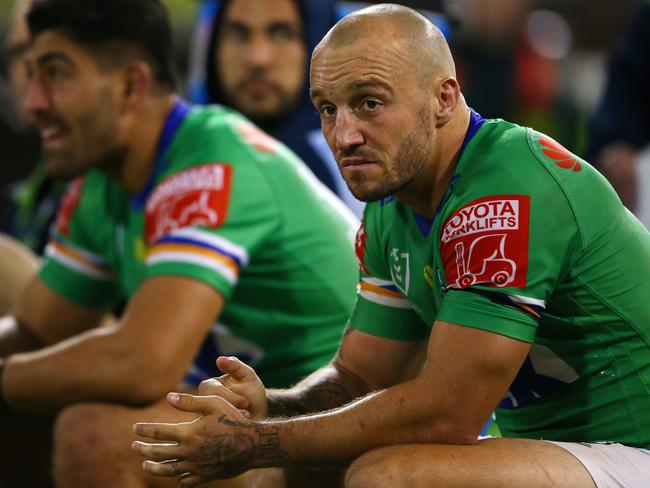 CANBERRA, AUSTRALIA - APRIL 17:  Josh Hodgson of the Raiders looks on during the round six NRL match between the Canberra Raiders and the Parramatta Eels at GIO Stadium on April 17, 2021, in Canberra, Australia. (Photo by Matt Blyth/Getty Images)