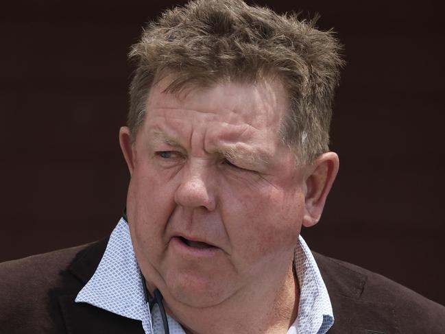 NEWCASTLE, AUSTRALIA - NOVEMBER 13: Trainer Brett Cavanough looks on during Sydney Racing at Newcastle Racecourse on November 13, 2021 in Newcastle, Australia. (Photo by Mark Evans/Getty Images)