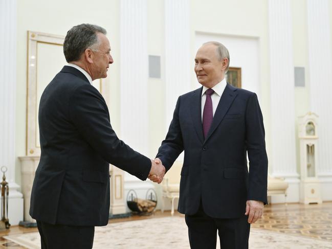 Russian President Vladimir Putin and US President Donald Trump's special envoy Steve Witkoff. Picture: AP Photo