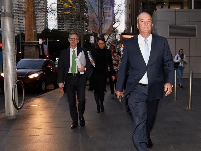 EMBARGO FOR TWAM 18 DEC 2021. FEES MAY APPLY. NSW MP Daryl Maguire (centre right) is seen leaving the NSW Independent Commission Against Corruption (ICAC) in Sydney, Friday, July 13, 2018. (AAP Image/Erik Anderson) NO ARCHIVING