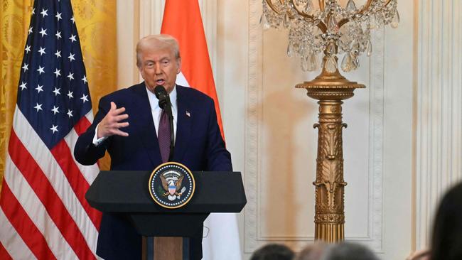 Donald Trump speaks during a press conference with Indian Prime Minister Narendra Modi in the East Room of the White House. Picture: AFP