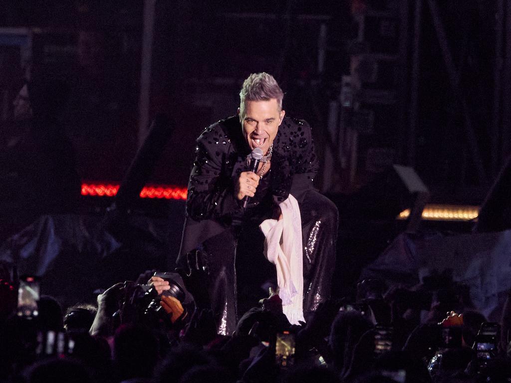 Robbie Williams performing at the Adelaide 500 last year. Picture: Matt Loxton