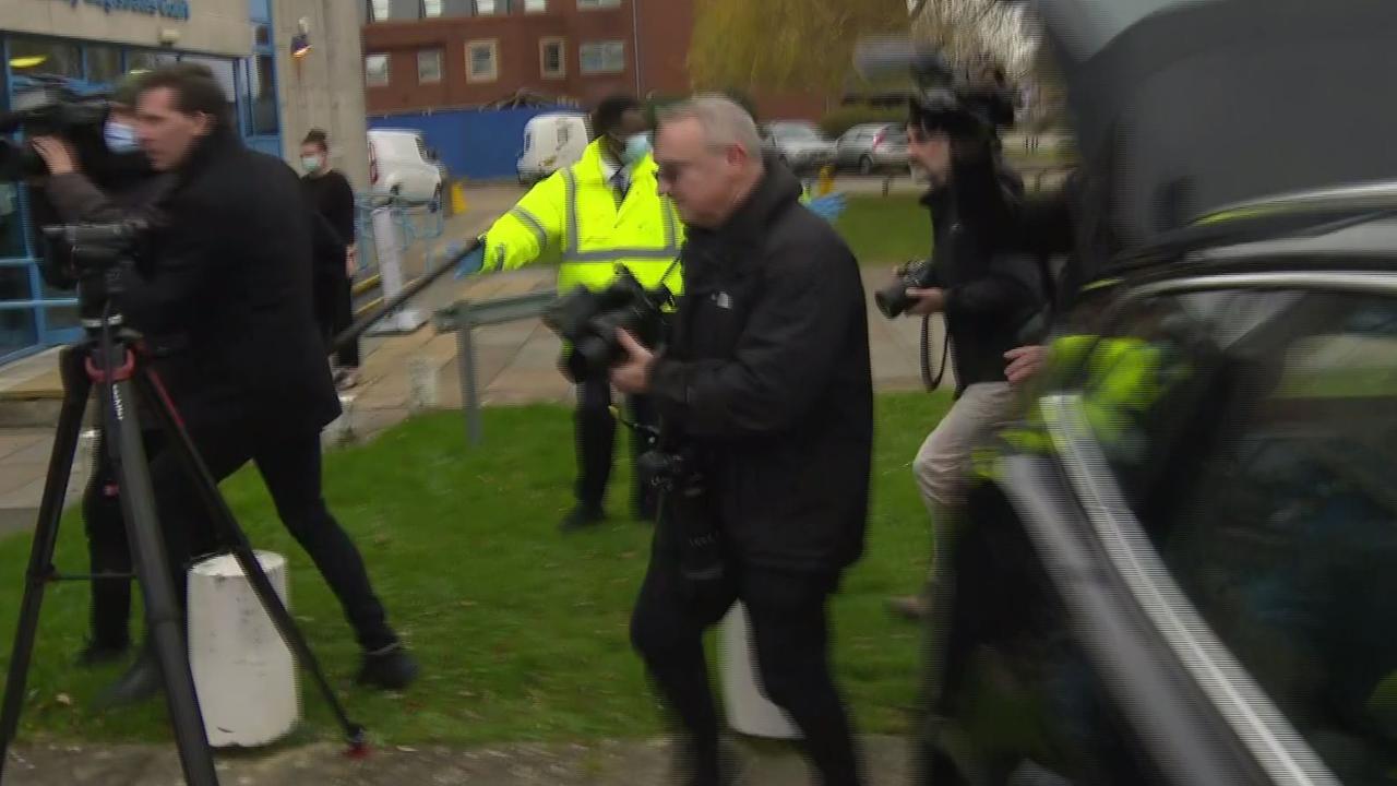 Harry and Meghan trailer uses footage of Katie Price at court. Pictured: Original footage of photographers outside court for Katie Price. Picture: Getty Images