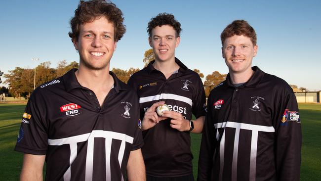 Key Port Adelaide recruits, from left, Zac McCabe, Liam Greber and Tom Andrews. Picture: Brett Hartwig